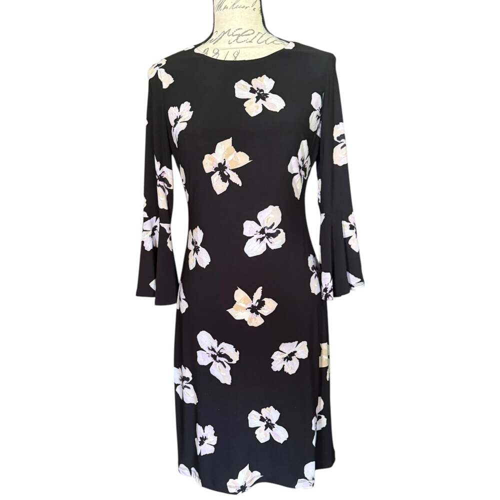 Tommy Hilfiger Black Floral Bell Sleeve Shift Dress Size 2
